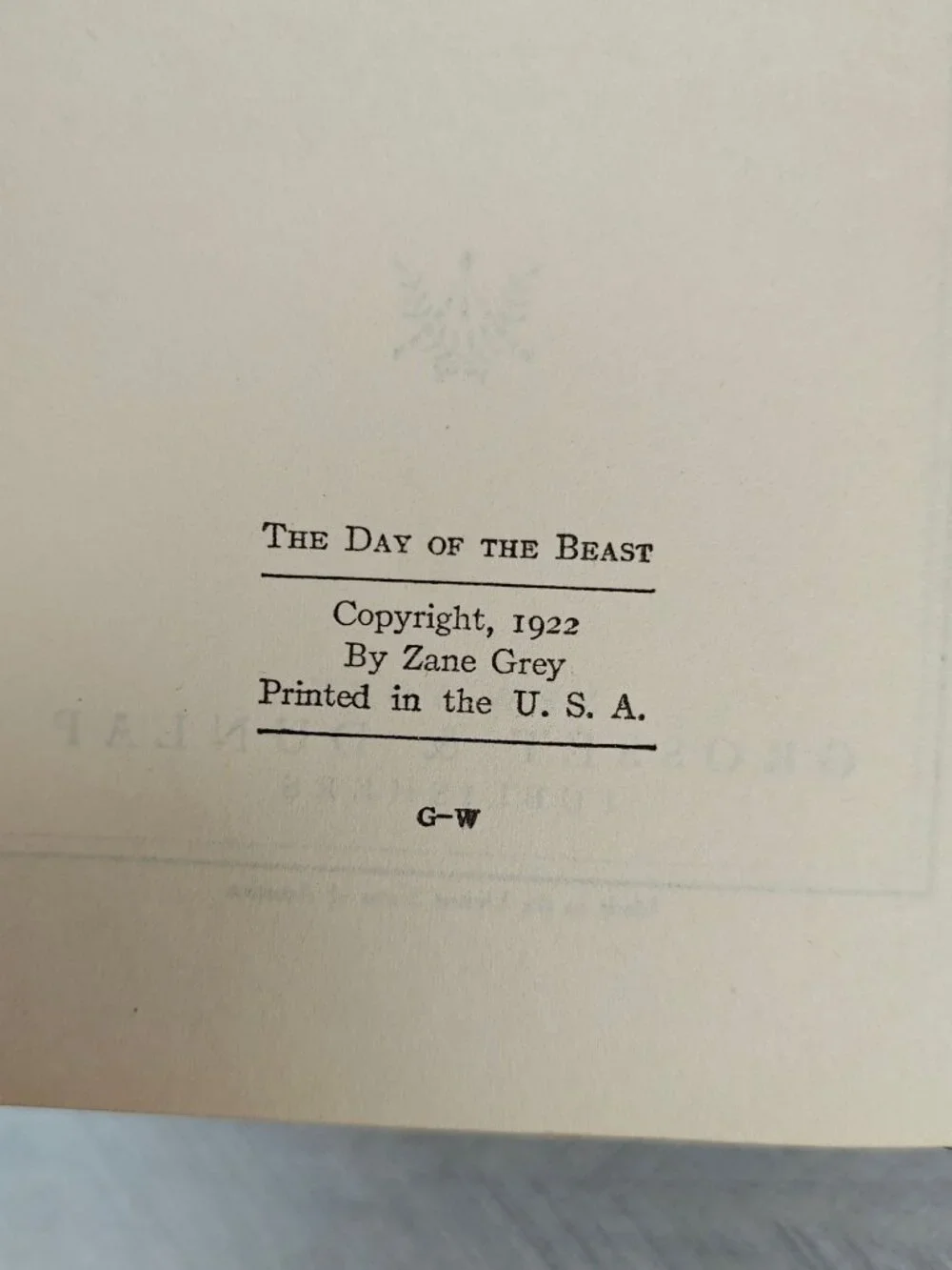 The Day Of The Beast Zane Grey 1922 Hardcover Western Fiction